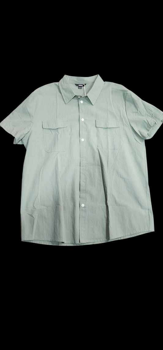 Green button up short sleeve shirt
